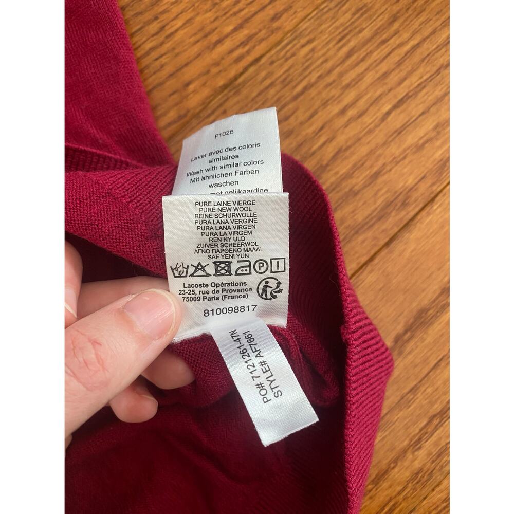 Lacoste Merino Wool Polo Sweater Size S Fine Knit Luxury Red - Picture 9 of 16